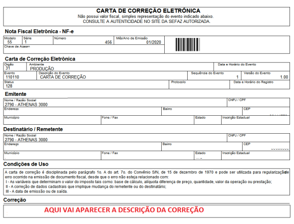 Manual Carta de Correção de NF-e (CC’e) – Athenas